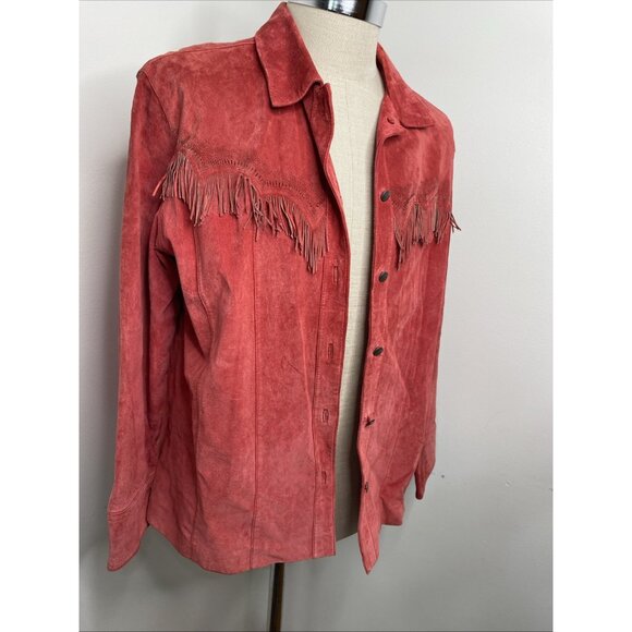Chico's Red Suede Fringe Jacket Sz 3 XL Button Front Festival Cowgirl Western - Picture 7 of 14